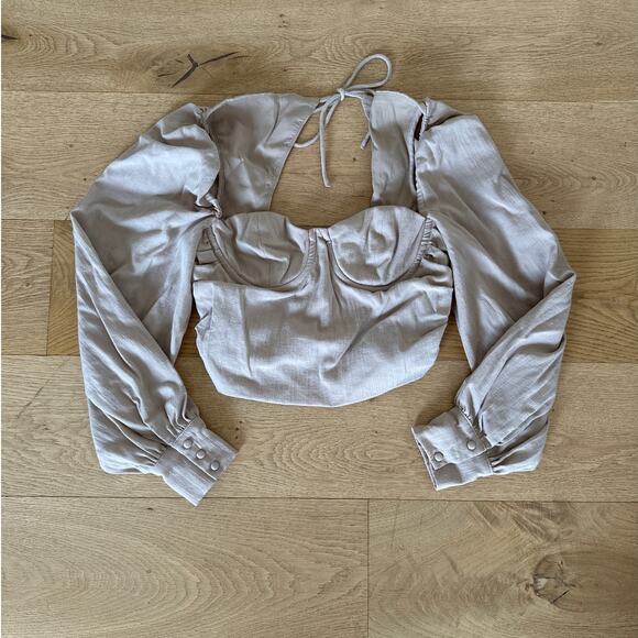 Majorelle - Emily Open Back Long Sleeve Top in Beige - Picture 1 of 4